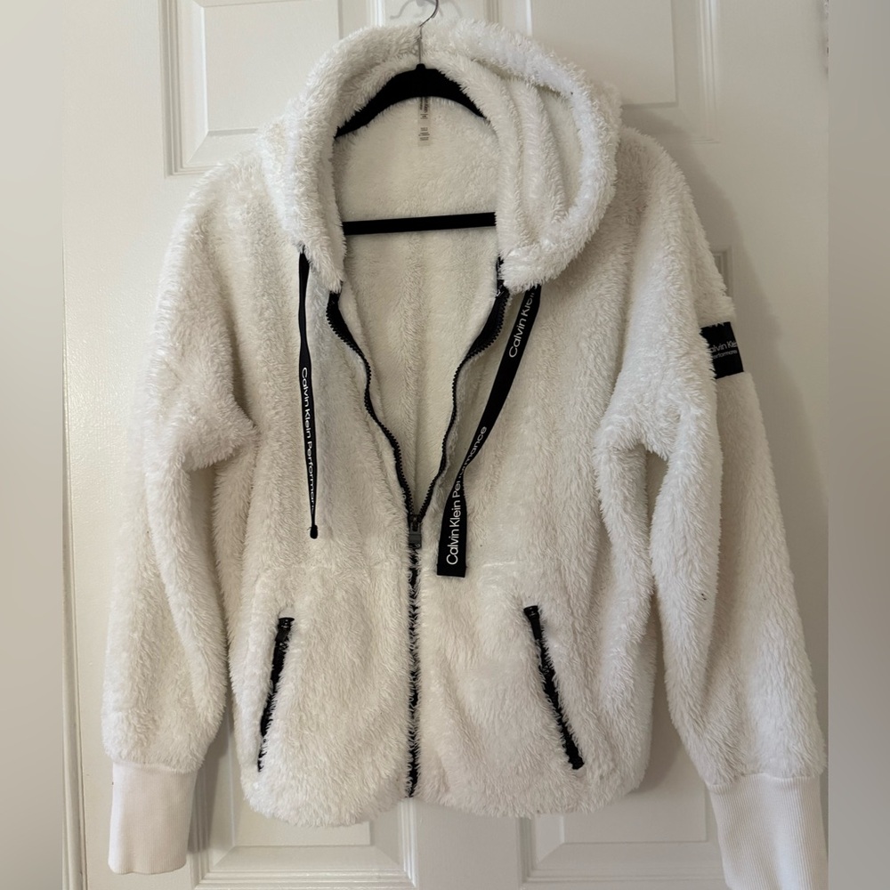 Calvin Klein Women's White and black Teddy Jacket